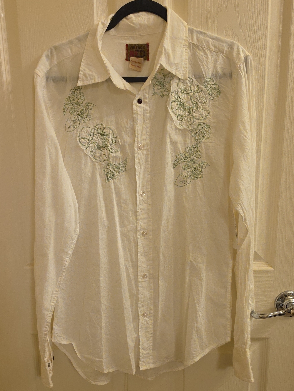 Vintage Red Embroidered Men's Button-Down Shirt